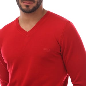 Men's Boss Batisse-E V-Neck Sweater in Red