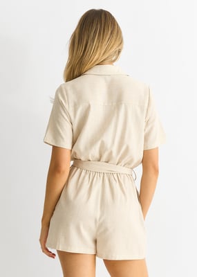 Beige Utility Elasticated Waist Linen Playsuit