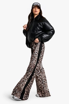 Tall Side Stripe Leopard Drawstring Wide Leg Trousers