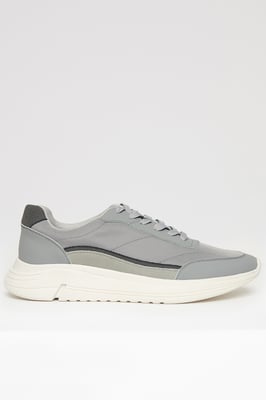 Grey Retro Panelled Court Trainers