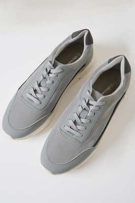 Grey Retro Panelled Court Trainers