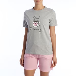 Sommarpyjamas dam 100 % bomull KL40000 Kortärmad T-shirt och shorts, vår-sommar pyjamas