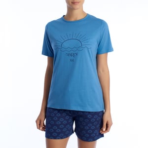 Sommarpyjamas dam 100 % bomull KL40000 Kortärmad T-shirt och shorts, vår-sommar pyjamas