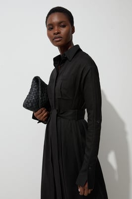 Viscose Linen Woven Belted Shirt Dress