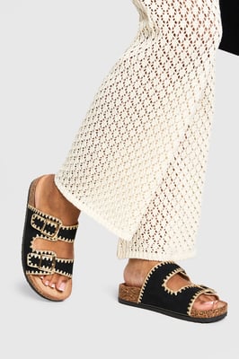 Contrast Stitch Detail Double Buckle Sliders