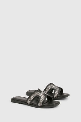 Wide Fit Contrast Raffia Cut Out Sliders