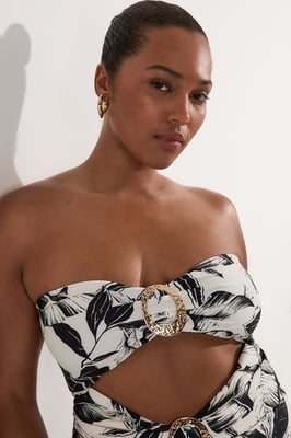 Plus Size Slinky Palm Print Cut Out Swimsuit
