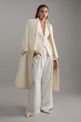 Tailored Crepe Pleat Detail Wide Leg Trousers