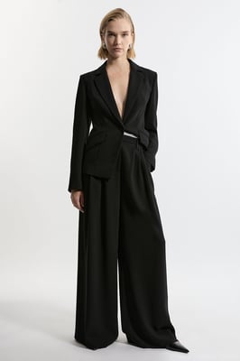 Tailored Crepe Pleat Detail Wide Leg Trousers