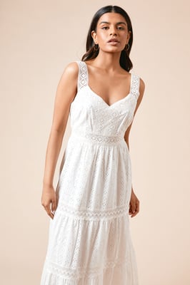 Petite Lace Insert Broderie Strappy Midi Dress