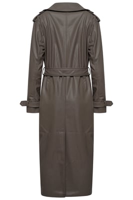 Sophia PU Long Trench Coat in Buff