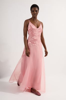 Satin Applique Woven Maxi Dress