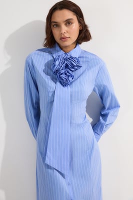 Stripe Cotton Rosette Woven Shirt Maxi Dress