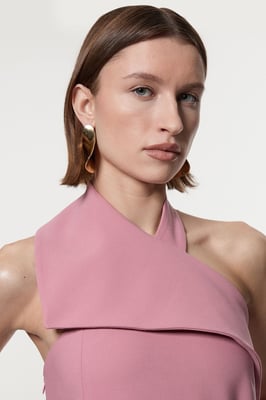 Compact Stretch Halter Neck Belted Full Skirted Midaxi Dress