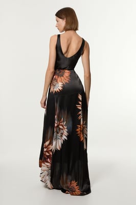 Viscose Satin Printed Panelled Train Maxi Skirt