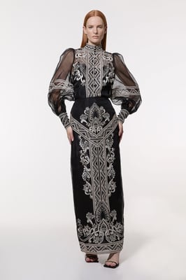 Embroidered Organdie Woven Midi Skirt