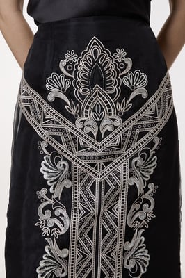 Embroidered Organdie Woven Midi Skirt