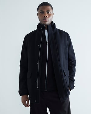 River Island Mens Coat Black Wool Blend Funnel Neck