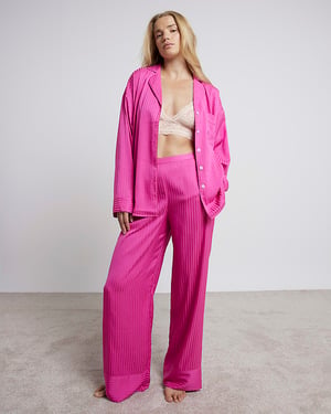 River Island Womens Pyjama Set Pink Striped Satin