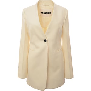 Jil Sander Womens C/O Wardrobe Pure Wool Tailor Made Fitted Sb Collarless Jacket in Ivory