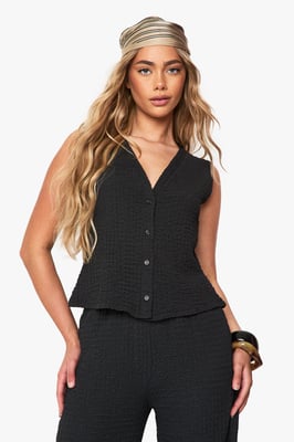 Textured Button Through Sleeveless Top