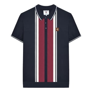 Lambretta Mens Greco Striped Knitted Short-Sleeved Polo Shirt (Navy)