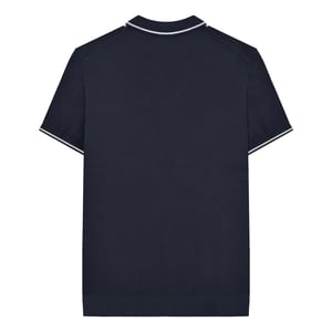 Lambretta Mens Greco Striped Knitted Short-Sleeved Polo Shirt (Navy)