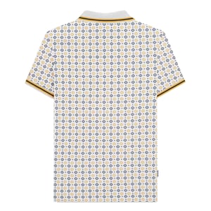 Lambretta Mens SS25 Geometric Polo Shirt (White/Navy/Gold)