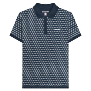 Lambretta Heren Rondel Geometrisch Groot & Lang Poloshirt (Marine / Zilver)