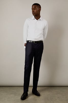 White Textured Double Cuff Tailored Fit Shirt