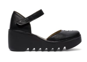 Fly London Dames Zwarte BISO305FLY Wedges Sandalen Espadrille Band Hakken