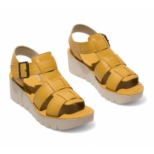 Fly London Dames YUDD236FLY Bumblebee Gele Leren Sandalen Espadrille Platform Wedges