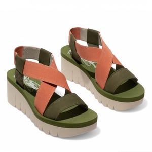 Fly London Dames YABI922FLY Groen Rose Goud Cupido Leren Sandalen Espadrille Platform Wedges