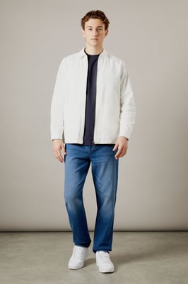Mid Wash Stretch Straight Fit Jeans