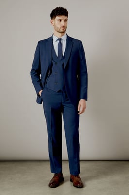 Navy Blue Check Tailored Fit Trousers