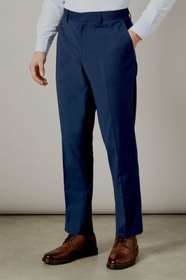 Navy Blue Check Tailored Fit Trousers