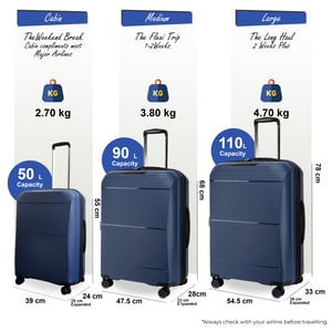 Uitbreidbare marineblauwe harde PP 8-wiel bagage reiskofferset voor handbagage en vakantie