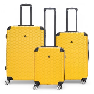 Uitbreidbare gele harde ABS-koffer met 8 wielen, reiskoffer, handbagage en vakantiekoffer