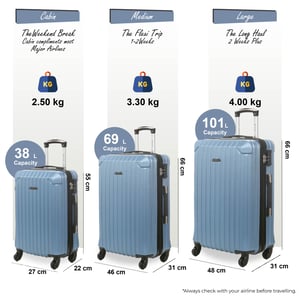 Hard Shell Blue ABS 8 Wheels Luggage Travel Cabin Suitcase