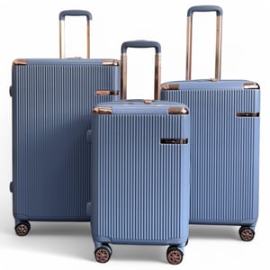 Expandable Blue Hard Shell 8 Wheels Luggage Travel Cabin Suitcase