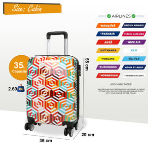 Hårt skaltryckt kabin 55 x 36 x 20 cm PP resväska Bagage Lämplig för Easyjet, Ryanair