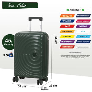 Hard Shell Cabin 55 x 37 x 22 cm PP Resväska Bagage Lämplig för Easyjet, Ryanair
