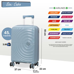 Hard Shell Cabin 55 x 37 x 22 cm PP Resväska Bagage Lämplig för Easyjet, Ryanair