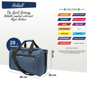 Holdall Carry On 40x 20 x25cm Under-seat Travel Cabin Bag for Ryanair, Easy Jet