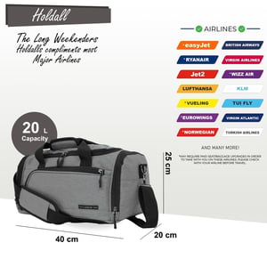 Holdall Carry On 40x 20 x25cm Under-seat Travel Duffel Bag for Ryanair, Easy Jet