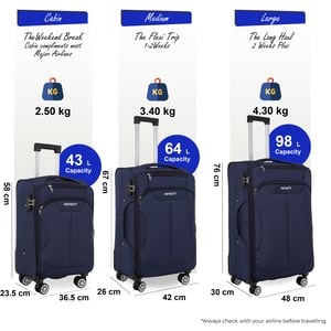 Blue Soft Shell Suitcase 8 Wheel Luggage Set Travel TSA Light Carry On Cabin Bag