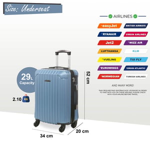 Hard Shell Blue ABS 8 Wheels Underseat Cabin Luggage Suitcase