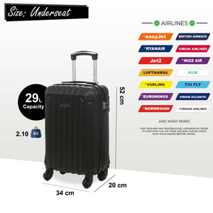 Hårt skal Svart ABS 8 hjul Undersits Cabin Bagage resväska