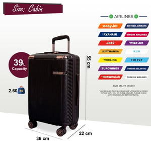 Hard Shell Cabin 55 x 36 x 22 cm PC-resväska Bagage Lämplig för Easyjet, Ryanair