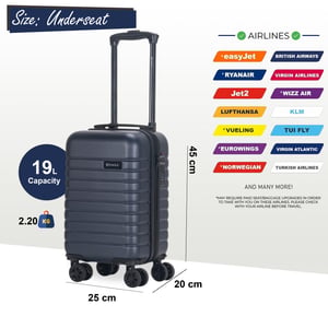 ABS Hardshell Undersits Cabin Resväska 45 x 25 x 20 cm Bagage Lämplig för Rynair